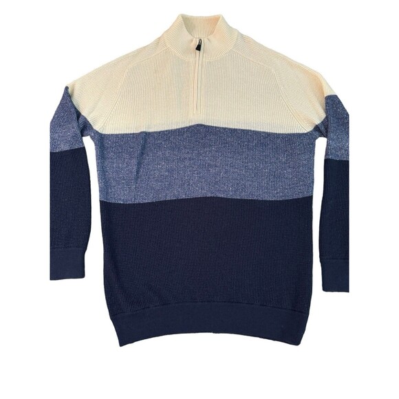 Peter Millar Crown Cool Color Block 1/4 Zip Sweater Wool Linen Blend Size L - Picture 4 of 8